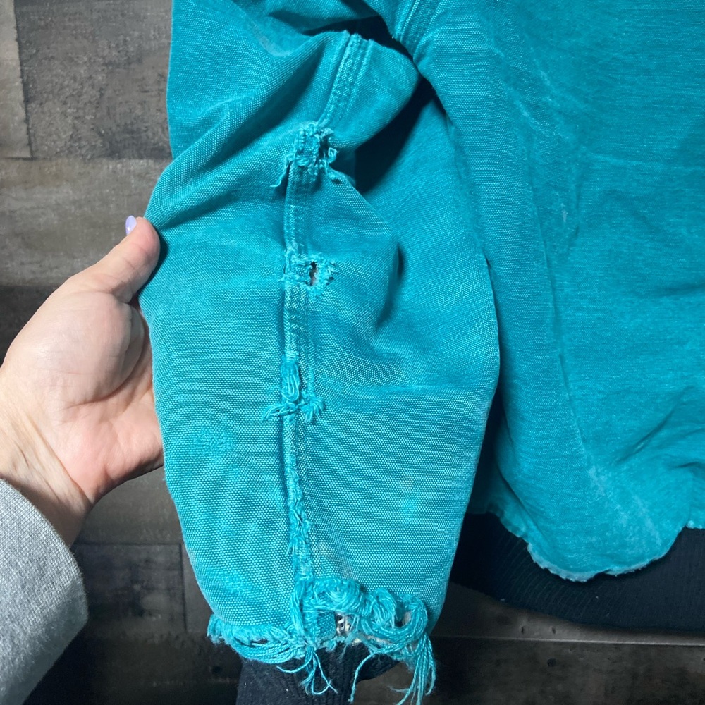 Vintage Carhartt Men’s faded Teal Distressed Hooded Work Jacket XL - Picture 5 of 12